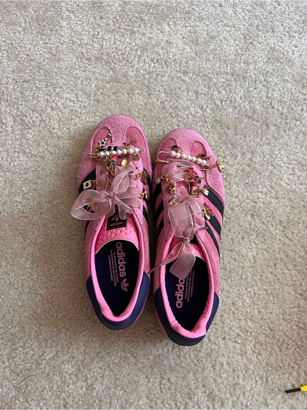 adidas Pink Suede Sneaker with Decorative Charms